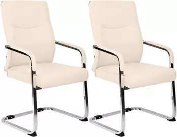CLP Hobart Freischwinger Esszimmerstuhl 2er Set, Kunstleder, Creme