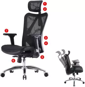 SIHOO B&uuml;rostuhl ergonomisch, verstellbare Armlehnen, schwarz, 150kg