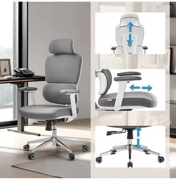 HJH Office Ergomy WF 2 Bürostuhl ergonomisch Stoff Grau (991102) – Individuelle Anpassung für verschiedene Körpergrößen