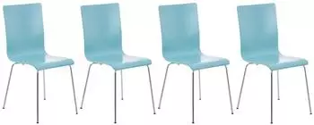 CLP Pepe 4er-Set Besucherstuhl, Holzsitz, Metallgestell, hellblau