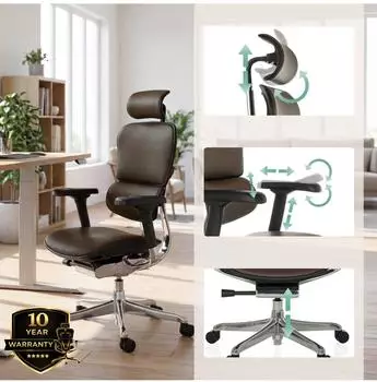 HJH Office ERGOHUMAN GEN2 Chefsessel Echtleder Dunkelbraun (652303) – ERGOHUMAN GEN2 mit Punktsynchronmechanik für dynamisches Sitzen