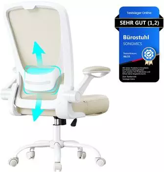 Songmics Bürostuhl mit Mesh, Wippfunktion, klappbare Armlehnen, haferflockenbeige (OBN037K02)