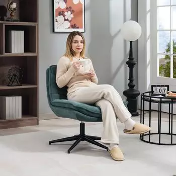 HomCom B&uuml;rostuhl Schneidersitz ohne Armlehnen, Leinenoptik, dunkelgr&uuml;n (83B-337V00DG)