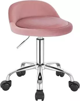 Woltu Drehhocker h&ouml;henverstellbar, Rollen, niedrige R&uuml;ckenlehne, Samt, rosa (BS127rs)