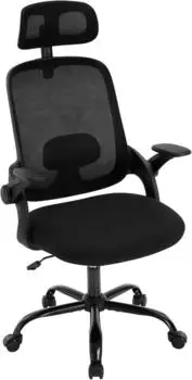 Woltu B&uuml;rostuhl ergonomisch, Netzstoff, schwarz, mit Kopfst&uuml;tze & Lendenwirbelst&uuml;tze