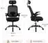 Woltu Bürostuhl ergonomisch, Netzstoff, schwarz, mit Kopfstütze & Lendenwirbelstütze