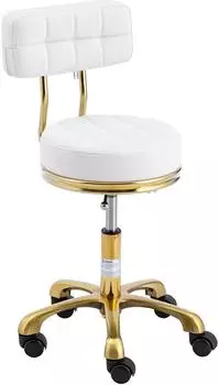 Physa GELA White Rollhocker mit R&uuml;ckenlehne, h&ouml;henverstellbar 47-61cm, 150kg, wei&szlig;/gold