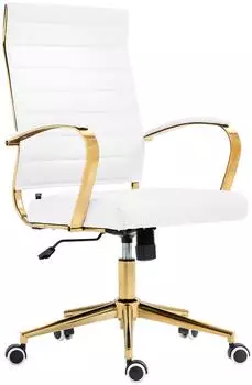 CLP Havanna B&uuml;rostuhl Kunstleder, h&ouml;henverstellbar, Gestell Gold-Optik, wei&szlig; (322674)