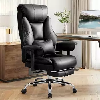 Woltu B&uuml;rostuhl ergonomisch mit Kopfst&uuml;tze, Fu&szlig;st&uuml;tze, PU-Sitz, schwarz (BS190sz)
