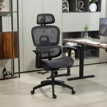 HomCom B&uuml;rostuhl ergonomisch, h&ouml;henverstellbar, Liegefunktion, Kopfst&uuml;tze, schwarz