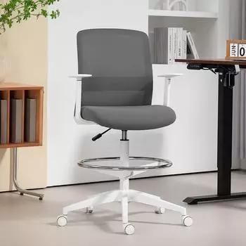 HomCom Ergonomischer Schreibtischstuhl mit Armlehne, Fu&szlig;ring, grau (921-769V00GY)
