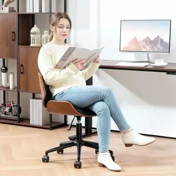 HomCom Bürostuhl Kunstleder höhenverstellbar, bis 135kg, schwarz/walnussbraun