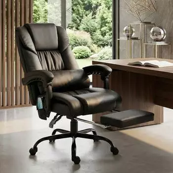 Vinsetto Bürostuhl ergonomisch mit Massagefunktion, Fußstütze, Kunstleder, schwarz (921-275V90BK)