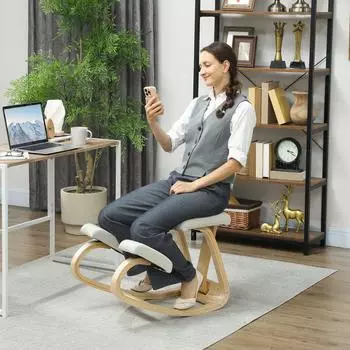 HomCom Ergonomischer Kniestuhl mit Rückenlehne, cremeweiß