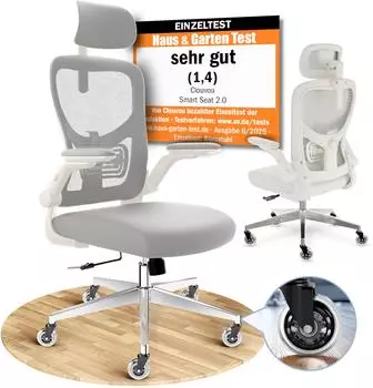 CLOUVOU SmartSeat ergonomischer B&uuml;rostuhl, Mesh, FlipUp-Armlehnen, bis 150kg