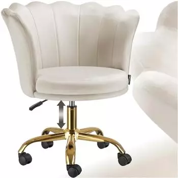 TecTake Stella Drehstuhl samt gepolstert, creme/gold (405918)