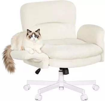 Woltu BS193be Schreibtischstuhl Chenille, beige, mit Armlehnen (BS193be)