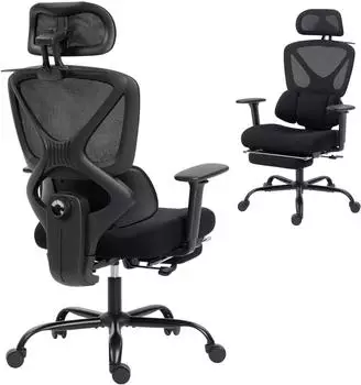 HomCom Ergonomischer B&uuml;rostuhl mit Netzstoff, Lendenst&uuml;tze, verstellbarer Kopfst&uuml;tze
