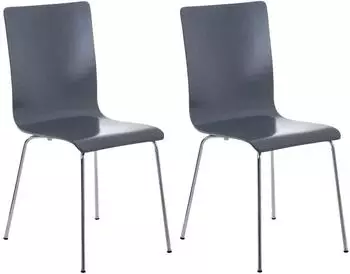 CLP Pepe Besucherstuhl 2er-Set, Holzsitz, Metallgestell, grau