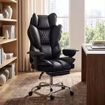 HomCom Ergonomischer Chefsessel mit Fu&szlig;st&uuml;tze, Kunstleder schwarz, bis 180kg (921-988V00BK)