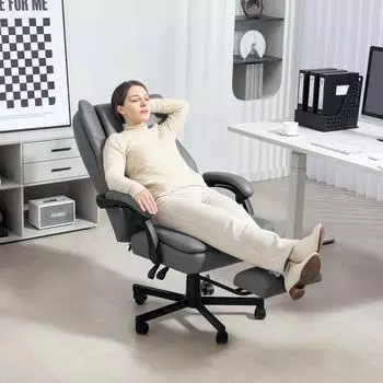 HomCom B&uuml;rostuhl mit Massagefunktion, ergonomisch, Liegefunktion, grau (921-830V90GY)