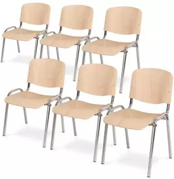 BRB Holzschalen-Stapelst&uuml;hle-Set 6-teilig, Buche, Ovalrohr verchromt (77720)