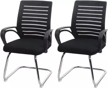 Mendler HWC-K51 Konferenzstuhl Freischwinger, Stoff, schwarz, 2er-Set (94531)