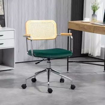 HomCom Bürostuhl mit Rattanoptik und Wippfunktion, grün