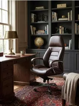 KADIMA DESIGN Chefsessel Echtleder braun, ergonomisch, bis 120kg, Wippfunktion