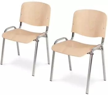 BRB Holzschalen-Stapelstuhl Buche, Ovalrohr verchromt, 2er-Set (77718)