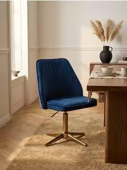 KADIMA DESIGN Drehstuhl Samt, dunkelblau, höhenverstellbar, ohne Rollen
