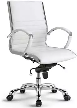 Versee Montreal Bürostuhl Echtleder, weiß, höhenverstellbar 46-54cm