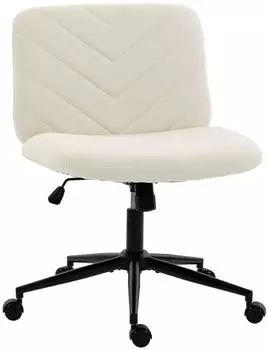 HomCom Bürostuhl ohne Armlehnen, Schneidersitz, höhenverstellbar, cremeweiß (921-984V00CW)