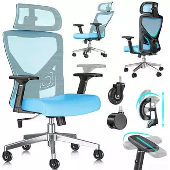 Kesser Bürostuhl ergonomisch mit Kopfstütze und Armlehnen, blau (28844)