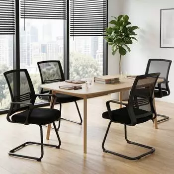 HomCom Freischwinger Besucherstuhl mit Armlehne, Kufenbasis, schwarz, 4er-Set (800001792027)