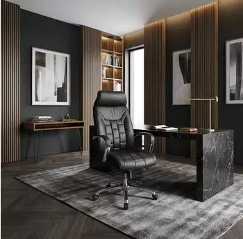 KADIMA DESIGN Bürostuhl X-XL Echtleder schwarz, Wippfunktion, bis 120kg