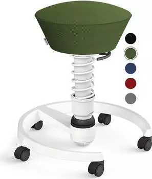 Aeris Swopper Air New Edition B&uuml;rohocker mit Rollen, Feder Standard, Gestell Alu wei&szlig;, Bezug Mesh-Gewebe gr&uuml;n (102-HB-STWH-WH-RN05)
