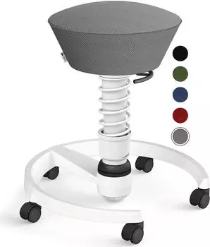 Aeris Swopper Air New Edition B&uuml;rohocker mit Rollen, Feder Standard, Gestell Alu wei&szlig;, Bezug Mesh-Gewebe grau (102-HB-STWH-WH-RN02)