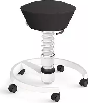 Aeris Swopper New Edition B&uuml;rohocker mit Rollen, Feder Standard, Gestell Alu wei&szlig;, Bezug Leder Atlantic schwarz (102-HB-STWH-WH-LAR01)