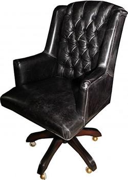 Casa Padrino Luxus Echtleder Chefsessel Büro Stuhl Schwarz Vintage Look Leder Drehstuhl Schreibtisch