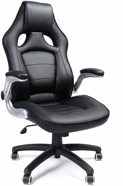 Songmics Gaming-Stuhl OBG62B, schwarz, Kunstleder, Kopfstütze, belastbar bis 150 kg