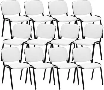 CLP Ken Besucherstuhl 12er Set, Kunstleder, Stapelbar, Metallgestell, Wei&szlig;