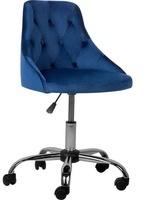 Beliani Arbeitshocker Blau aus Samtstoff Bürostuhl mit Rollen Elegant Klassisch
