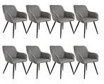 TecTake 8er Set Stuhl Marilyn Leinenoptik, schwarze (8 Stück), gepolstert grau