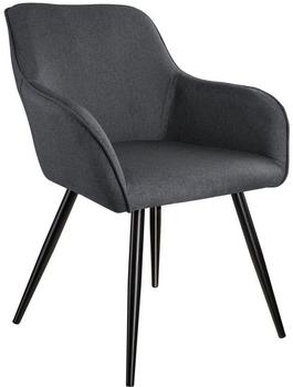 TecTake Esszimmerstuhl Stuhl Marilyn Leinenoptik, schwarze Stuhlbeine (1 Stück), gepolstert grau