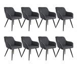 TecTake 8er Set Stuhl Marilyn Leinenoptik, schwarze Stuhlbeine - dunkelgrau/schwarz