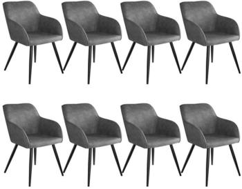 TecTake 8er Set Stuhl Marilyn Stoff, schwarze Stuhlbeine (8 Stück), gepolstert grau