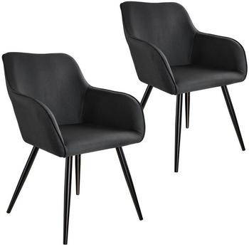 TecTake 2er Set Stuhl Marilyn Leinenoptik, schwarze Stuhlbeine - schwarz