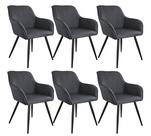 TecTake 6er Set Stuhl Marilyn Leinenoptik, schwarze Stuhlbeine - dunkelgrau/schwarz