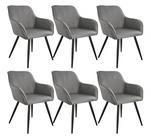 TecTake 6er Set Stuhl Marilyn Leinenoptik, schwarze (6 Stück), gepolstert grau